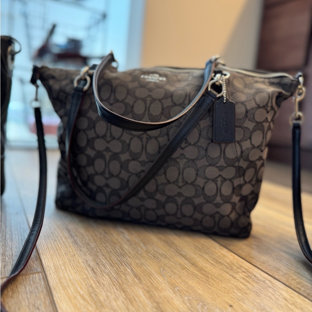 Coach Dark Brown and Black Signature Handbag